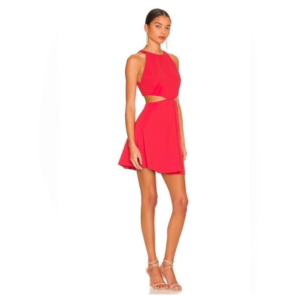 Alice+Olivia Red Cara cut-out flare mini dress